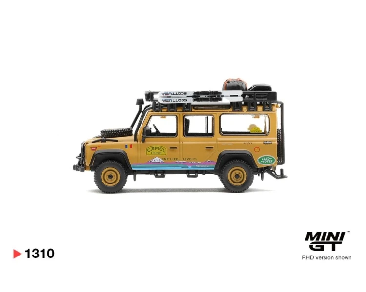 Mini GT #1310 Land Rover Defender 110 1998 Camel Trophy Tierra del Fuego CT.36 Romania MGT01310