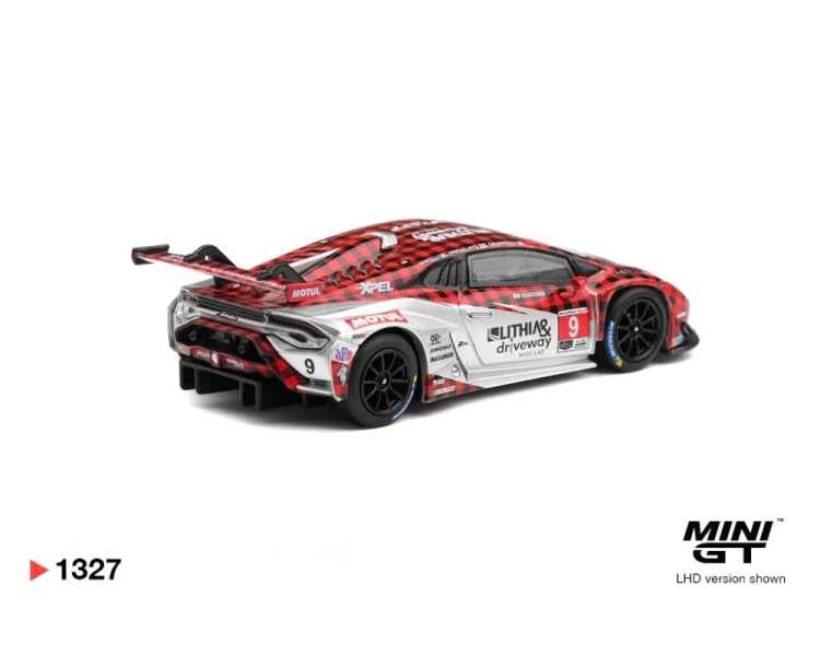 Mini GT #1327 Lamborghini Huracan GT3 EVO2 #9 Pfaff Motorsports Weathertech GTD Pro MGT01327