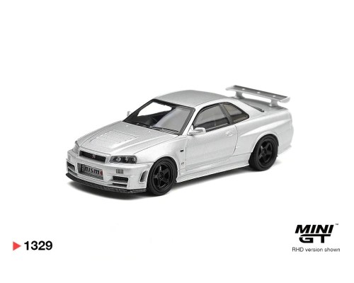 Mini GT #1329 Nissan Skyline GT-R R34 Z-Tune Silver Metallic MGT01329