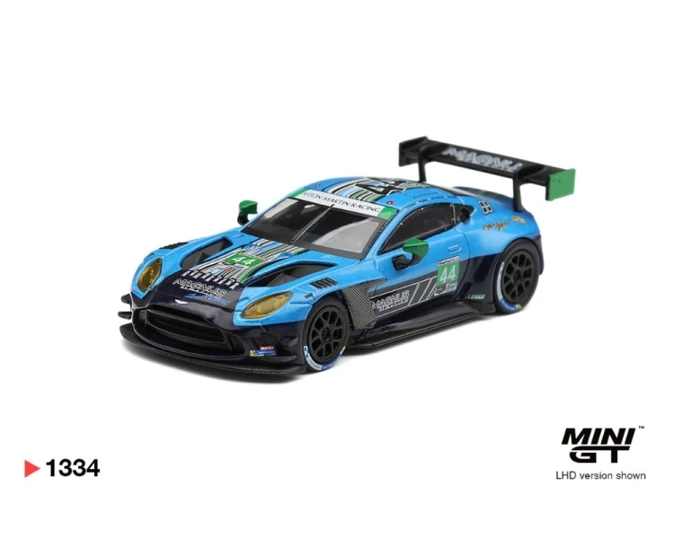Mini GT #1334 Aston Martin Vantage GT3 Evo #44 Magnus Racing 2025 IMSA Daytona 24 Hrs MGT01334