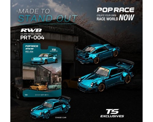 Pop Race Porsche RWB 930 Tokyo Station Exclusives Teal Chrome PRT004