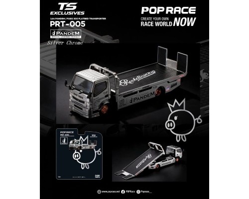 Pop Race Pandem Mitsubishi Fuso 300 Flatbed Transporter Tokyo Station Exclusives Silver Chrome PRT005