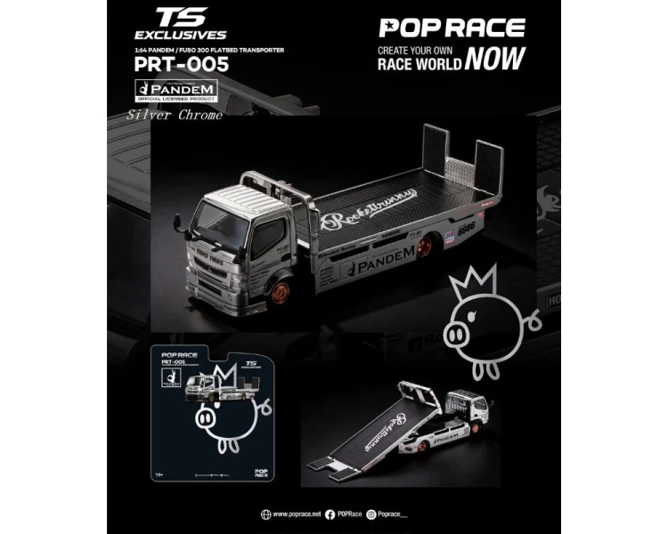 Pop Race Pandem Mitsubishi Fuso 300 Flatbed Transporter Tokyo Station Exclusives Silver Chrome PRT005