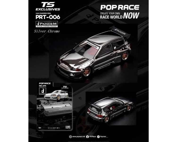Pop Race Pandem Honda Civic EG6 Tokyo Station Exclusives Silver Chrome PRT006