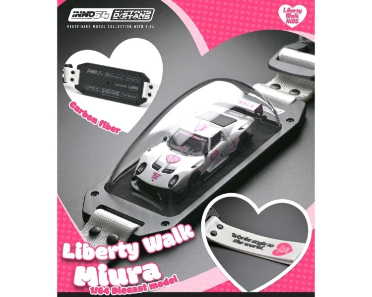 Inno64 x DStands LB-Silhouette Works Lamborghini Miura GT White Pink IN64-DSTANS-LB-MIURA-0