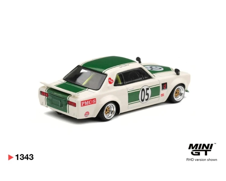 Mini GT #1343 Nissan Skyline GT-R KPGC10 LB-Works Hakosuka White Green MGT01343