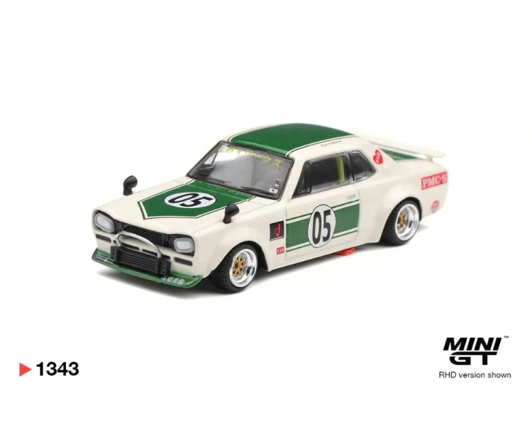Mini GT #1343 Nissan Skyline GT-R KPGC10 LB-Works Hakosuka White Green MGT01343