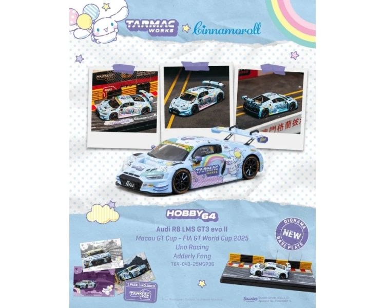 Tarmac Works Audi R8 LMS GT3 EVO II #36 Uno Racing Macau GT with Diorama and Card T64-043-25MGP36