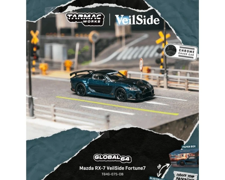 Tarmac Works Mazda RX7 Veilside Fortune Dark Blue Black T64G-075-DB