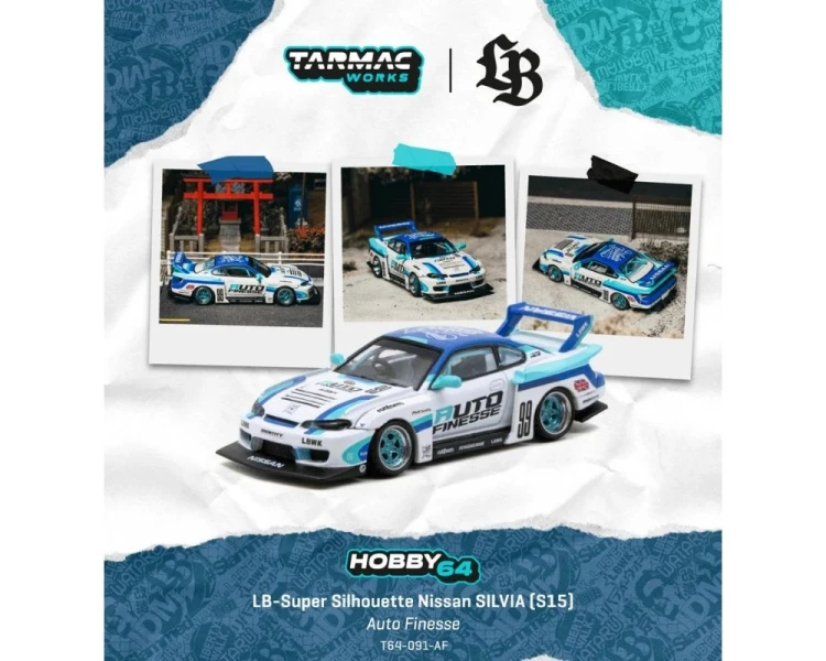 Tarmac Works Nissan Skyline S15 LB Super Silhouette Auto Finesse White Blue T64-091-AF