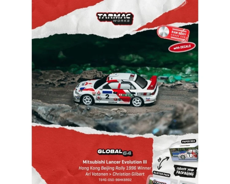 Tarmac Works Mitsubishi Lancer EVO III #2 Hong Kong Beijing Rally Winner T64G-050-96HKBR02