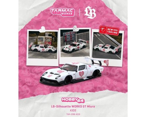 Tarmac Works Lamborghini Miura LB-Silhouette Works Kids White Pink T64-098-KDS