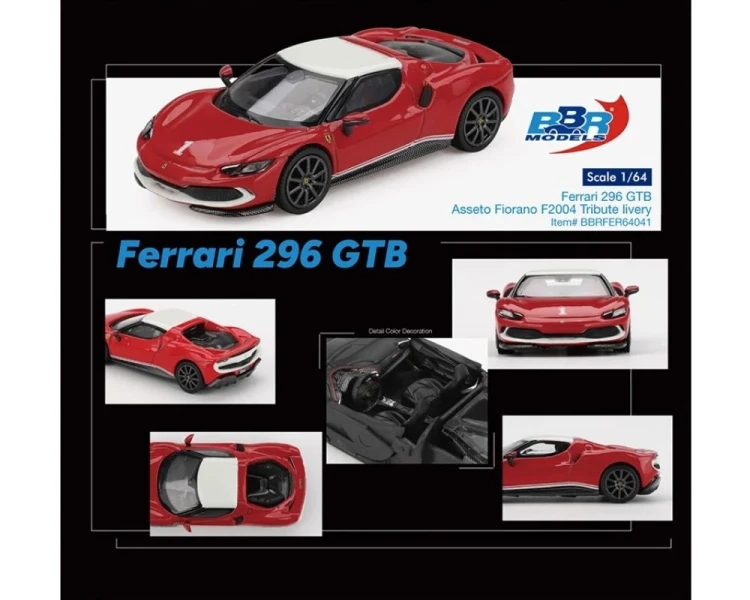 BBR Models Ferrari 296 GTB Asseto Fiorano F2004 Tribute Livery Red White BBRFER64041