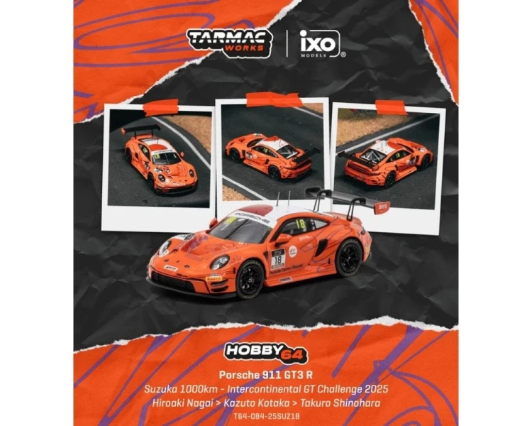 Tarmac Works Porsche 911(992) GT3 #18 Suzuka 1000 Km Orange T64-084-25SUZ18
