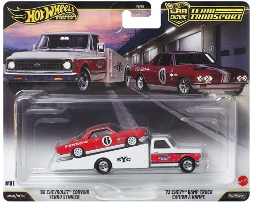 Hot Wheels Premium Team Transport #91 66 Chevrolet Corvair Yenko Stinger and Chevy Ramp Truck JHX91
